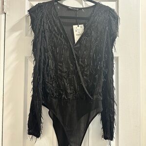 Zara Black Textured Bodysuit